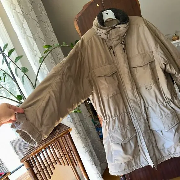 Vtg LL Bean Mens Tall XL Field Coat Utility Primaloft Lined Brown Hood Parka